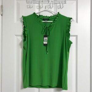 NWT Tommy Hilfiger Green Frill Sleeve Top L Tee Blouse